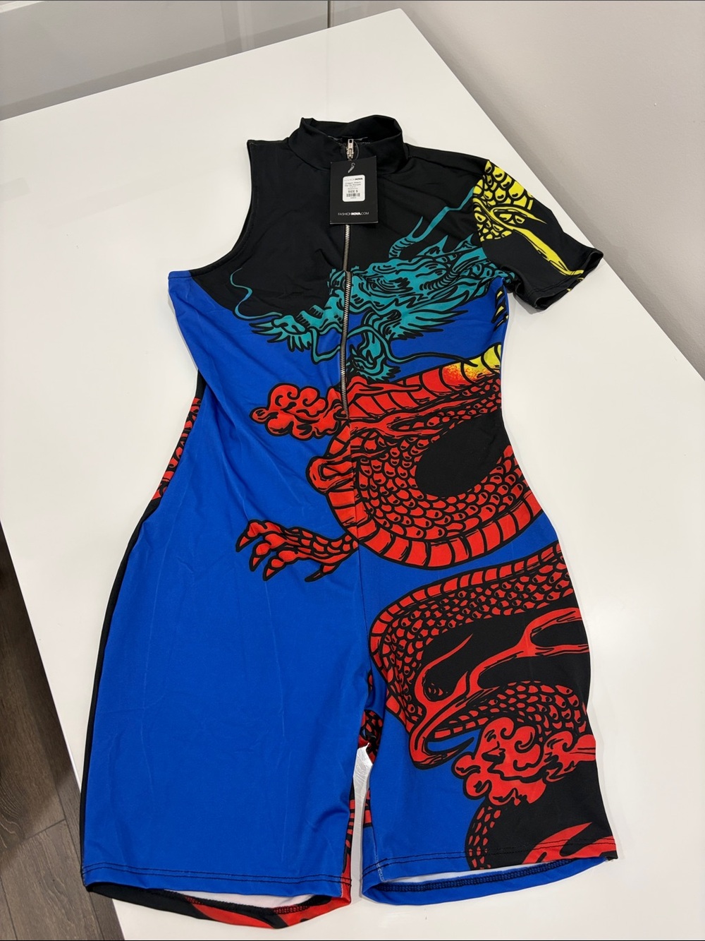 Fashion Nova Blue Dragon Print Jumpsuit Romper